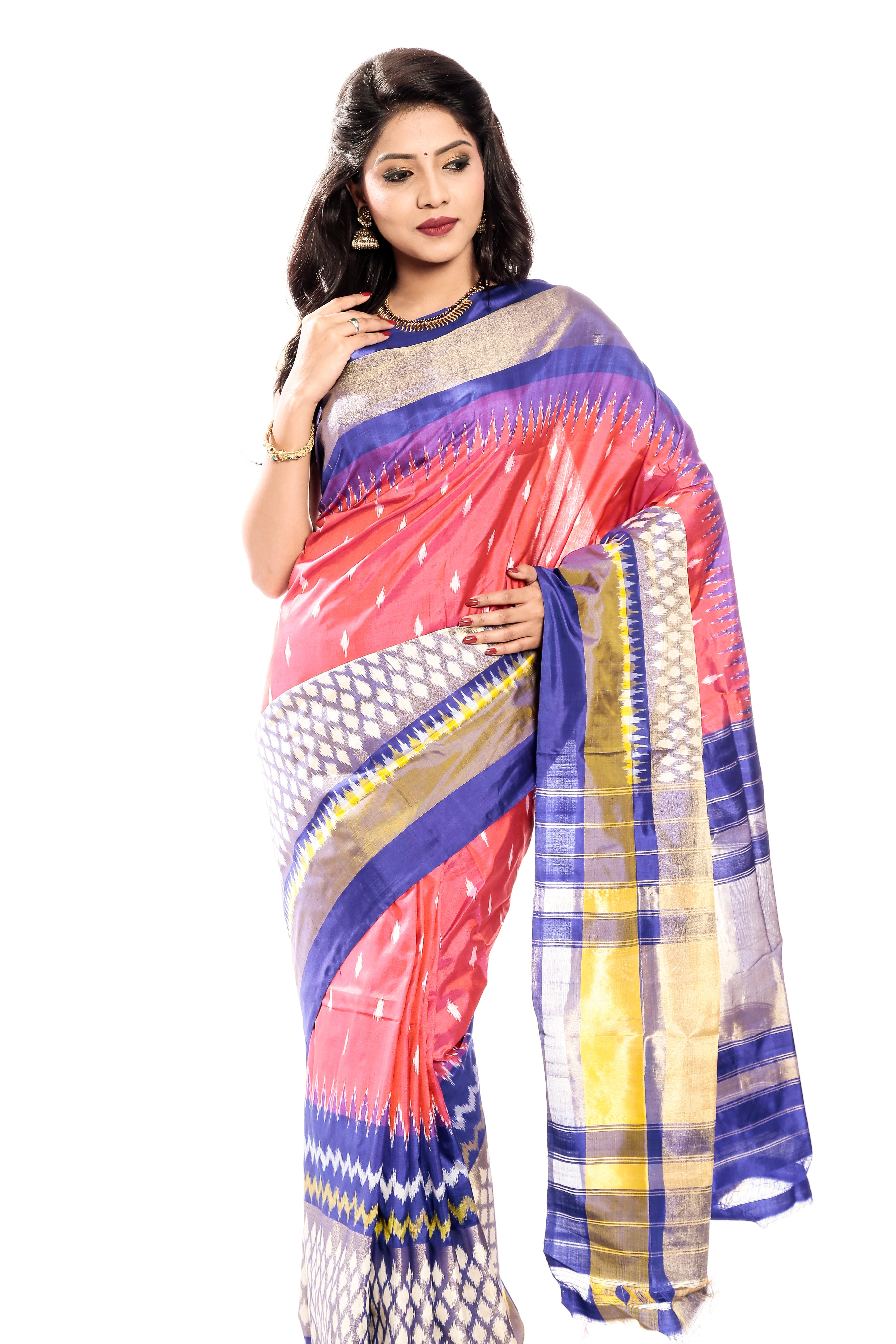 Pink & Blue ikkat Saree